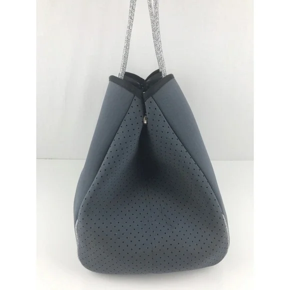 QOGIR Gray Neoprene Tote Bag Red White Stripe‎ Beach Travel Zipper Pouch - Picture 6 of 16